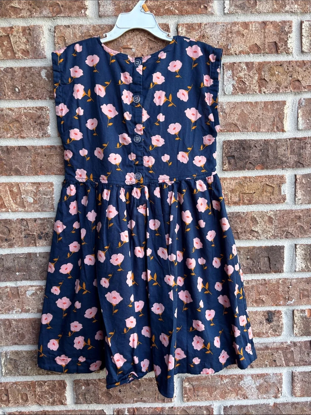 Pink chicken Girls Navy Floral Dress with Pink Flowers